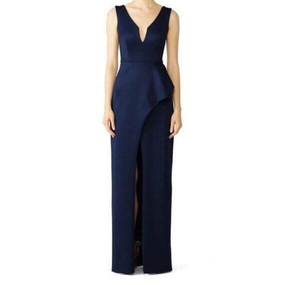 Black Halo Eve Hendricks Asymmetrical Slit Navy Dress - Picture 1 of 5